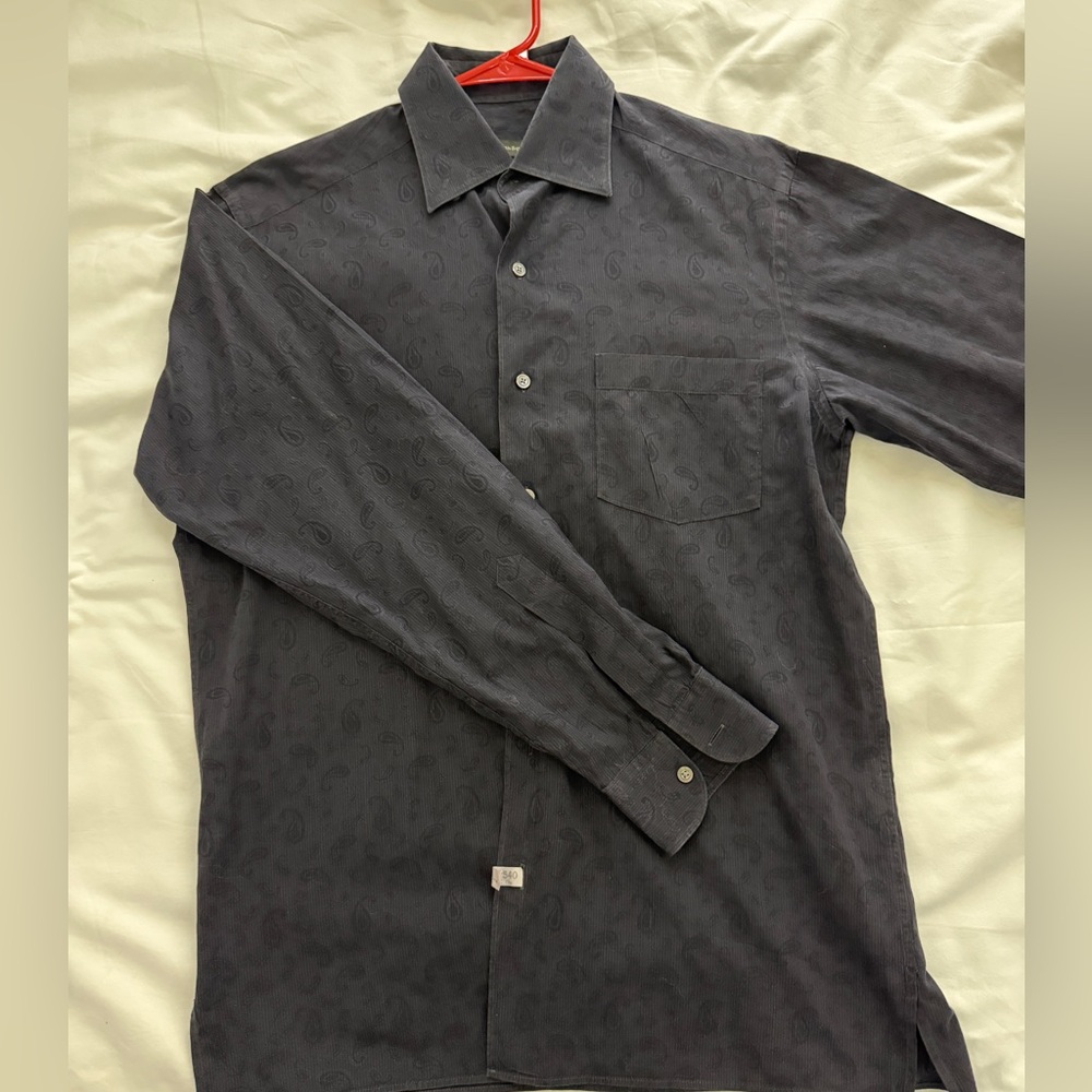 Ermenegildo Zegna Men's Dark Charcoal Paisley Dress Shirt
